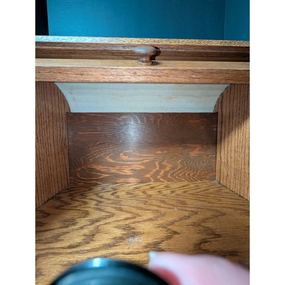VTG Oak Roll Top Bread Box Country Kitchen Countertop Storage 19.75×17.25×12.5